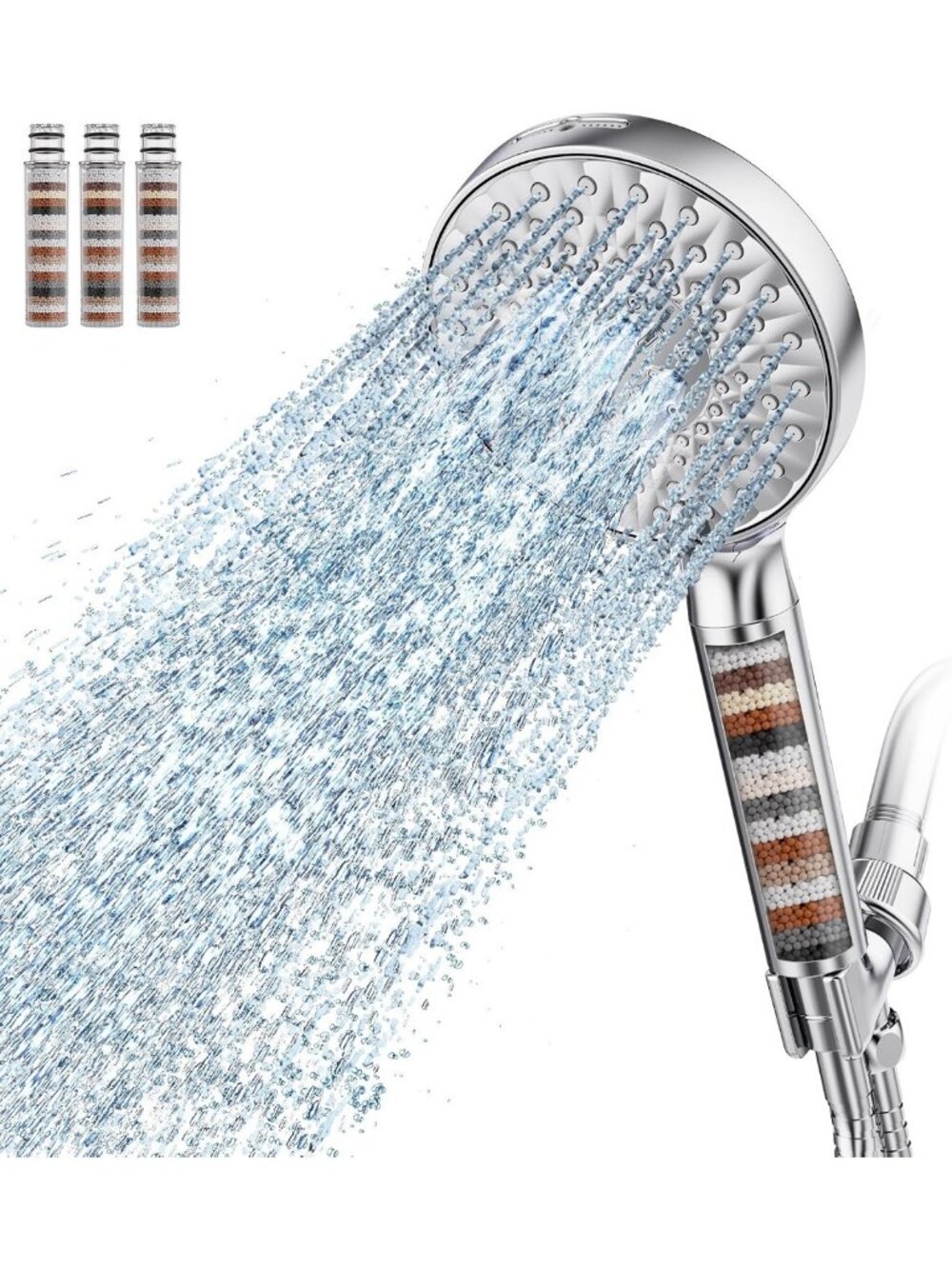 High Pressure Handheld Shower Head - 9 Spray Modes, Water Softener, Chlorine